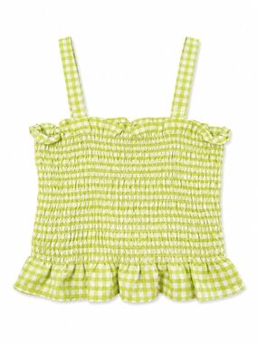 Lime Gingham Smocked Ruffle Tank, Size XS